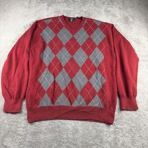 Arrow‎ Men's Argyle V-neck Cotton Sweater Mens XL  Brick Red Long Sleeve